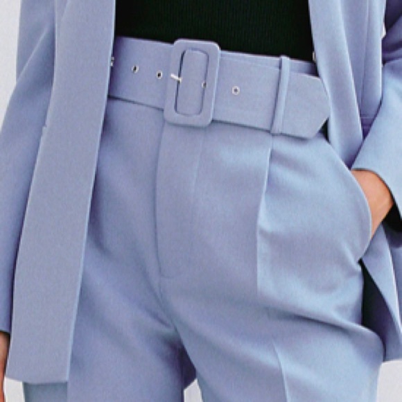 Zara - Pants With Fabric-Covered Belt - Blue - Women - Picture 2 of 4